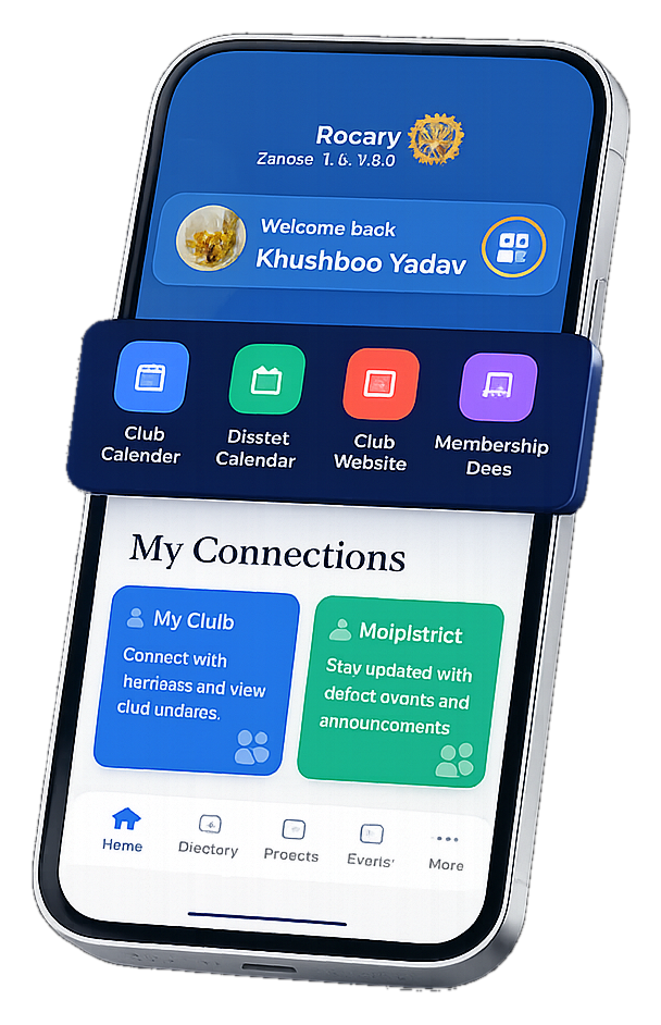 The Rotary Zones 4–8 app home screen on a phone